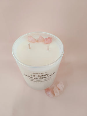 ROSE QUARTZ CRYSTAL CANDLE  | CHAMPAGNE & STRAWBERRIES
