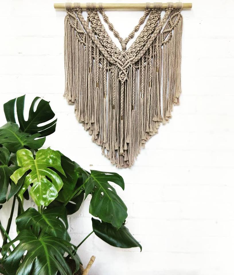 Linen + Rose Gold Macrame Wall Hanging